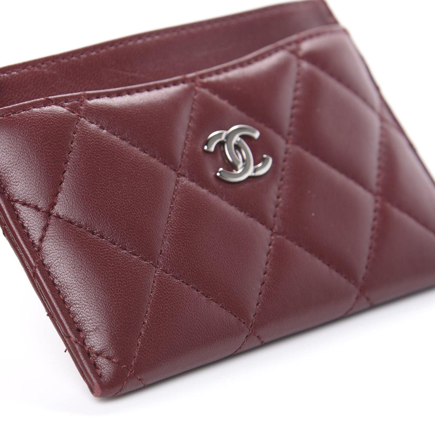 Lambskin Quilted Card Holder Burgundy
