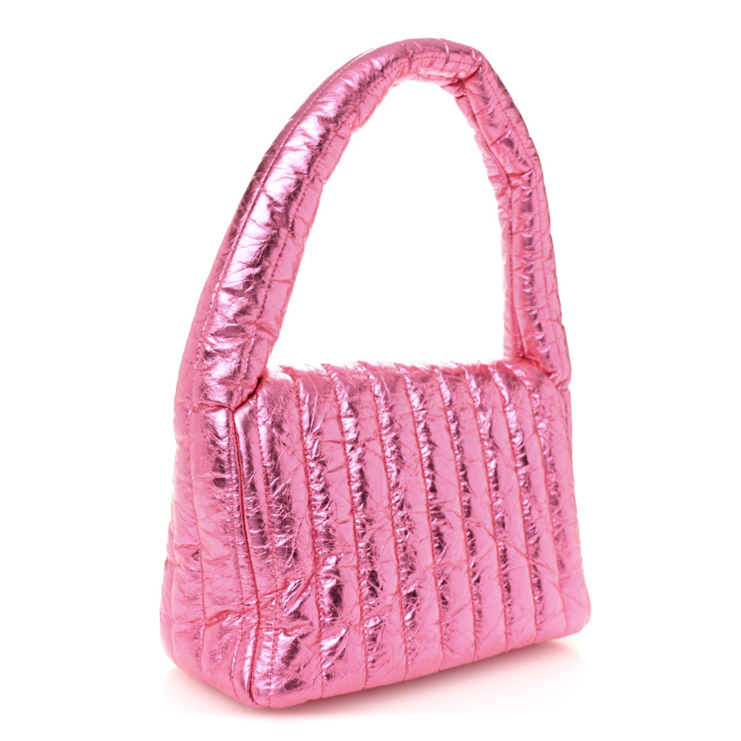 Balenciaga Metallized Crushed Calfskin Quilted Small Monaco Shoulder Bag Pink 3 of 10