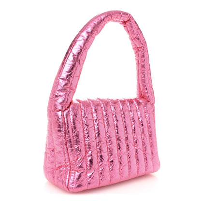 Balenciaga Metallized Crushed Calfskin Quilted Small Monaco Shoulder Bag Pink 3 of 10