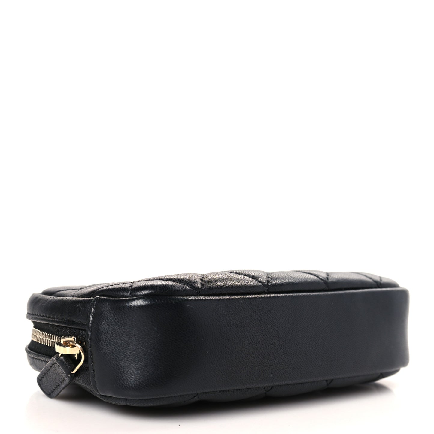 Lambskin Quilted Small Curvy Pouch Cosmetic Case Black