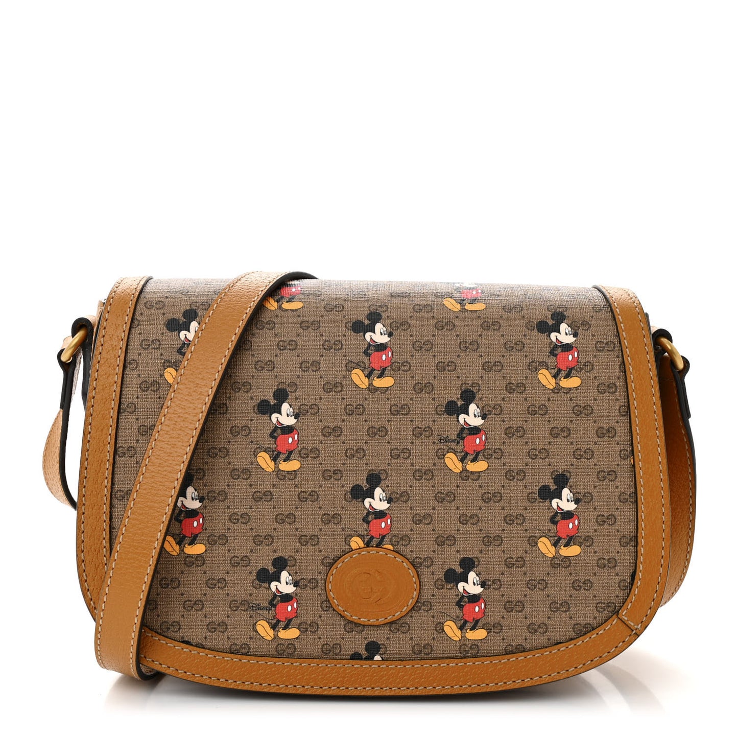 X DISNEY Mini Vintage GG Supreme Monogram Mickey Mouse Small Flap Messenger Bag Beige Vintage Sun Oil
