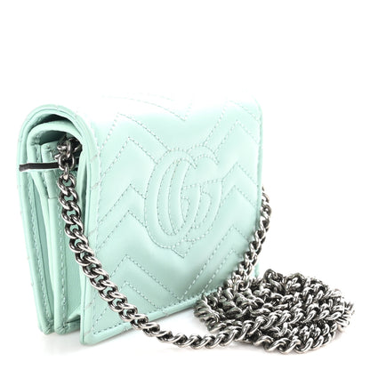 Gucci Calfskin Matelasse GG Marmont Mini Wallet On Chain Water Green 3 of 11
