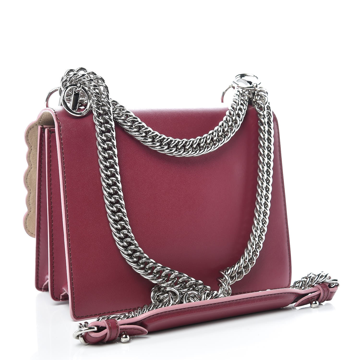 Fendi Vitello Liberty Scalloped Studded Small Kan I Shoulder Bag Black Cherry Multicolor 3 of 10