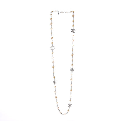 Chanel Crystal Pearl CC Long Necklace Silver 3 of 7