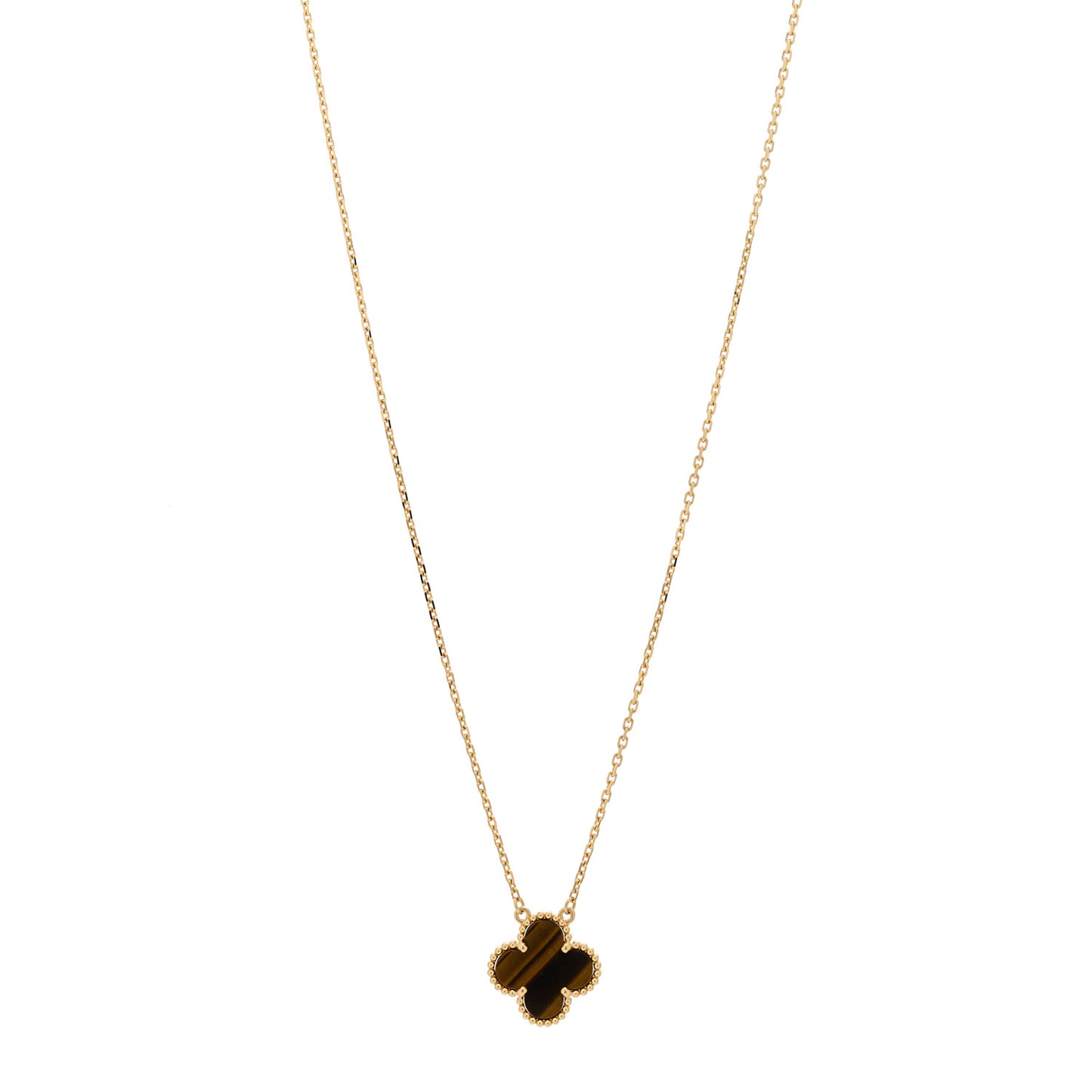 18K Yellow Gold Tiger Eye Vintage Alhambra Pendant Necklace