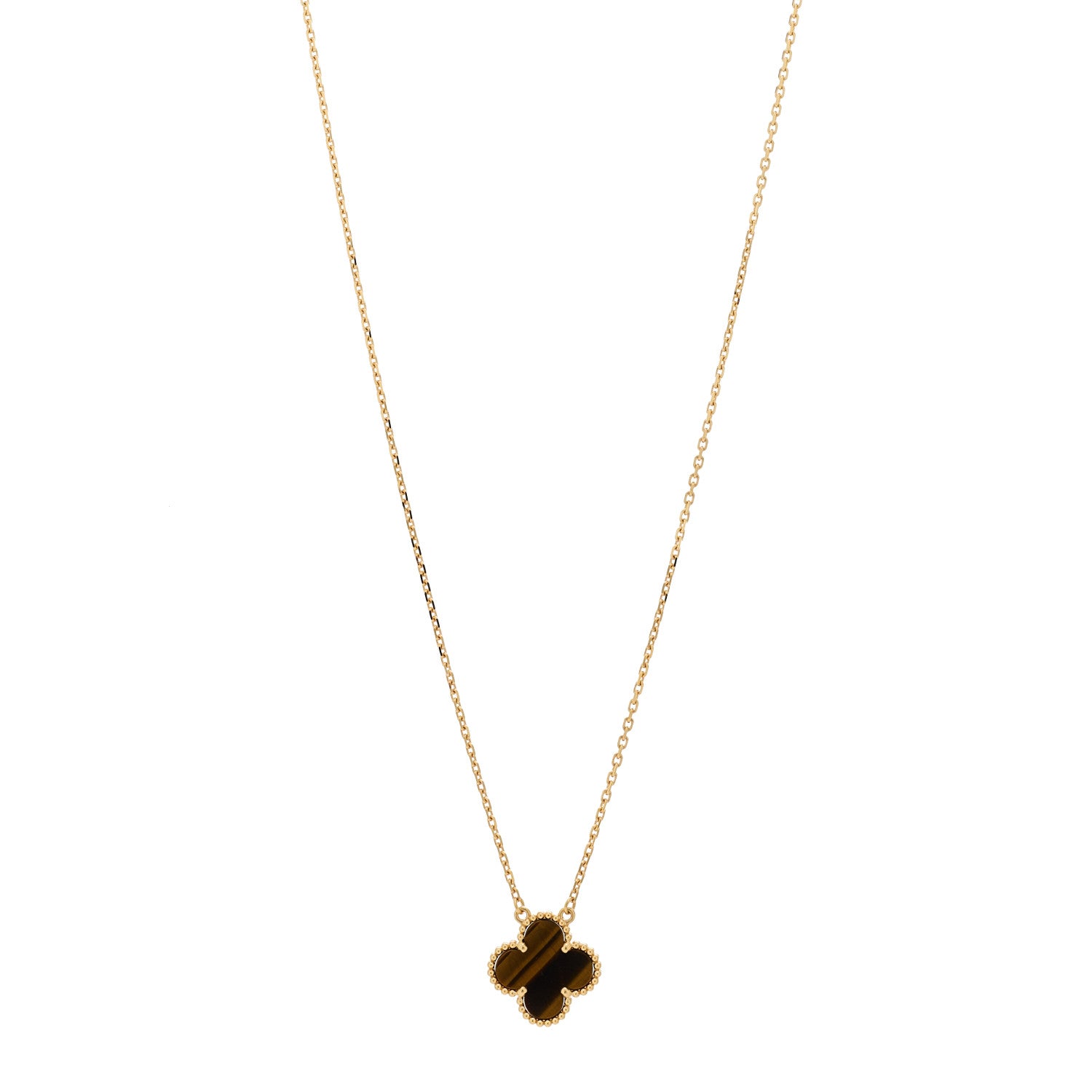 Van Cleef & Arpels 18K Yellow Gold Tiger Eye Vintage Alhambra Pendant Necklace 1 of 6