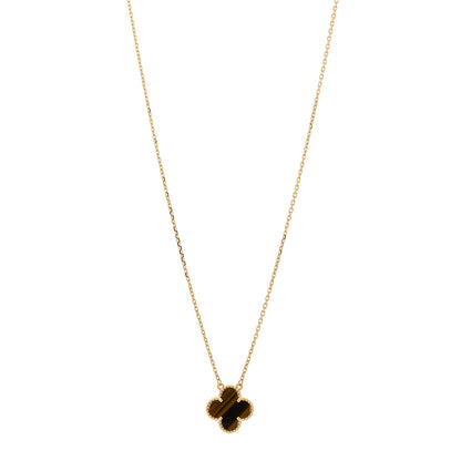 Van Cleef & Arpels 18K Yellow Gold Tiger Eye Vintage Alhambra Pendant Necklace 1 of 6