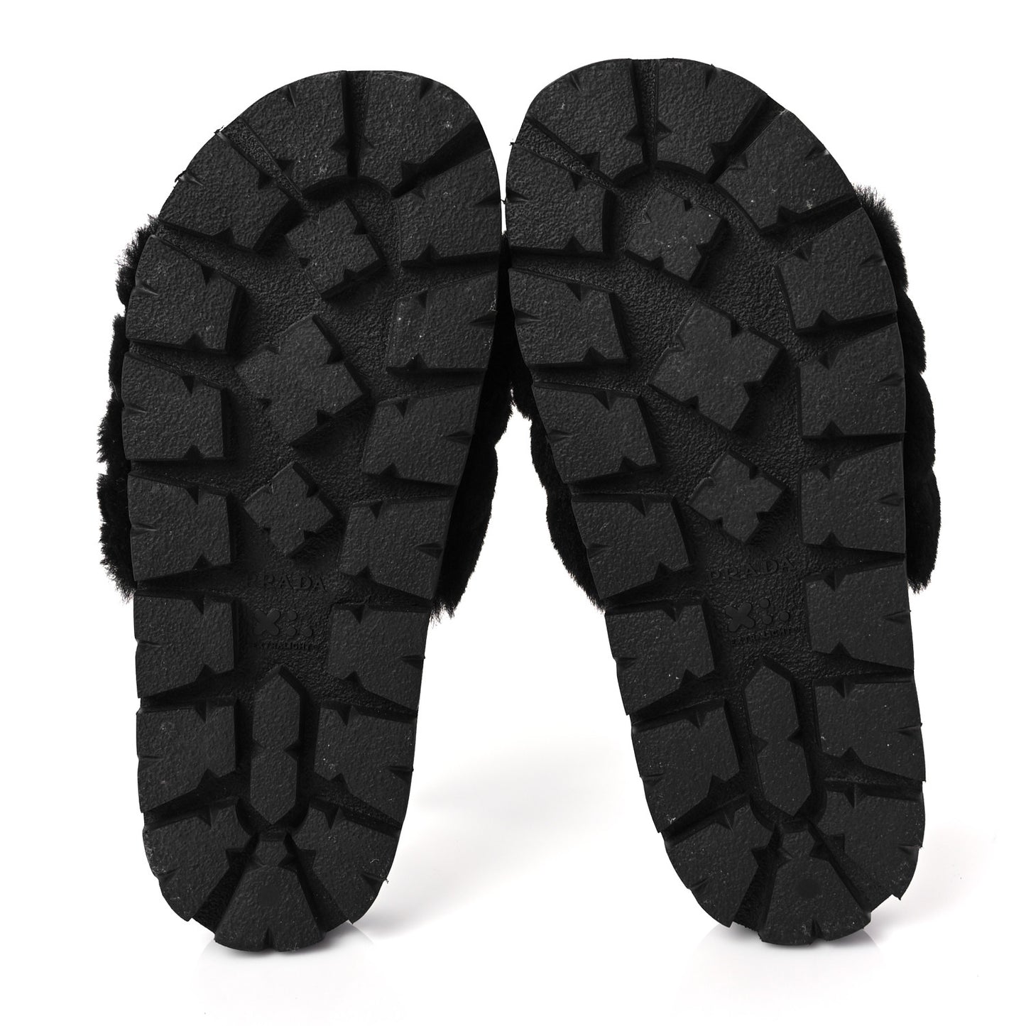 Shearling Metal Triangle Logo Lug Sole 20mm Slide Sandals 36 Black