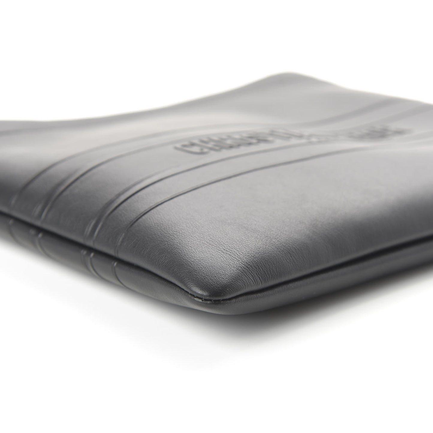 Calfskin Embossed Logo Zip Clutch Black