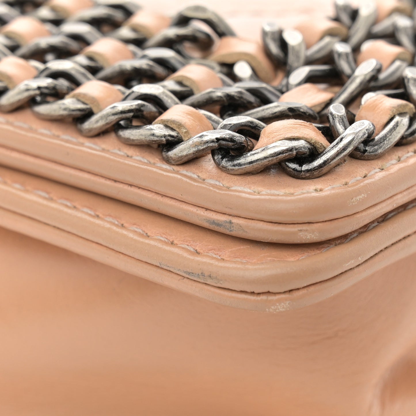 Glazed Calfskin Quilted Medium Boy Chained Flap Beige