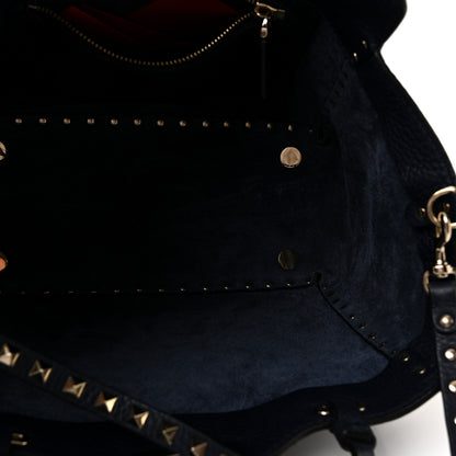 Valentino Garavani Pebbled Calfskin Small Rockstud Tote Deep Denim 5 of 9