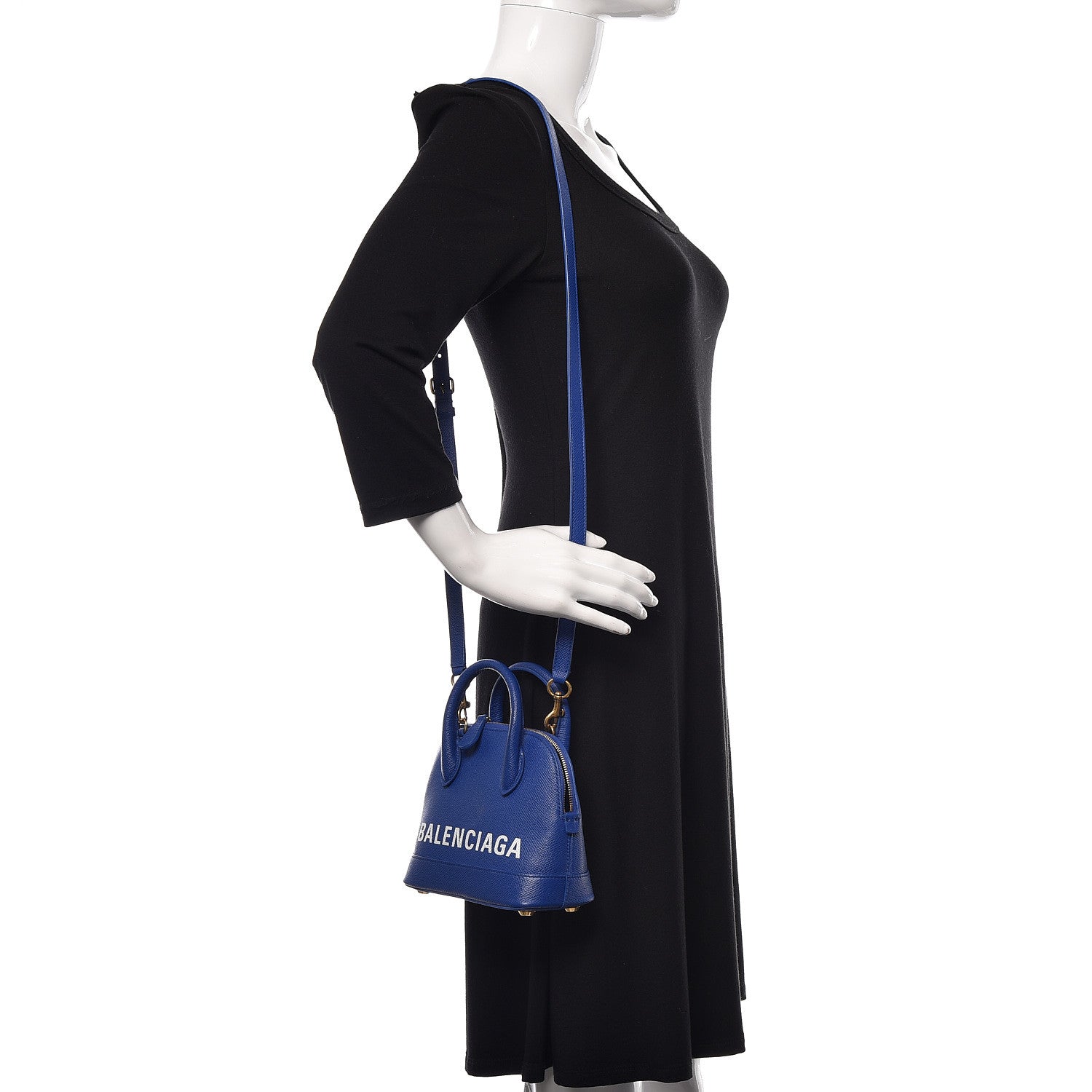 Balenciaga Signature Grained Calfskin Logo XXS Ville Top Handle Bag Bleu Roi White 2 of 11
