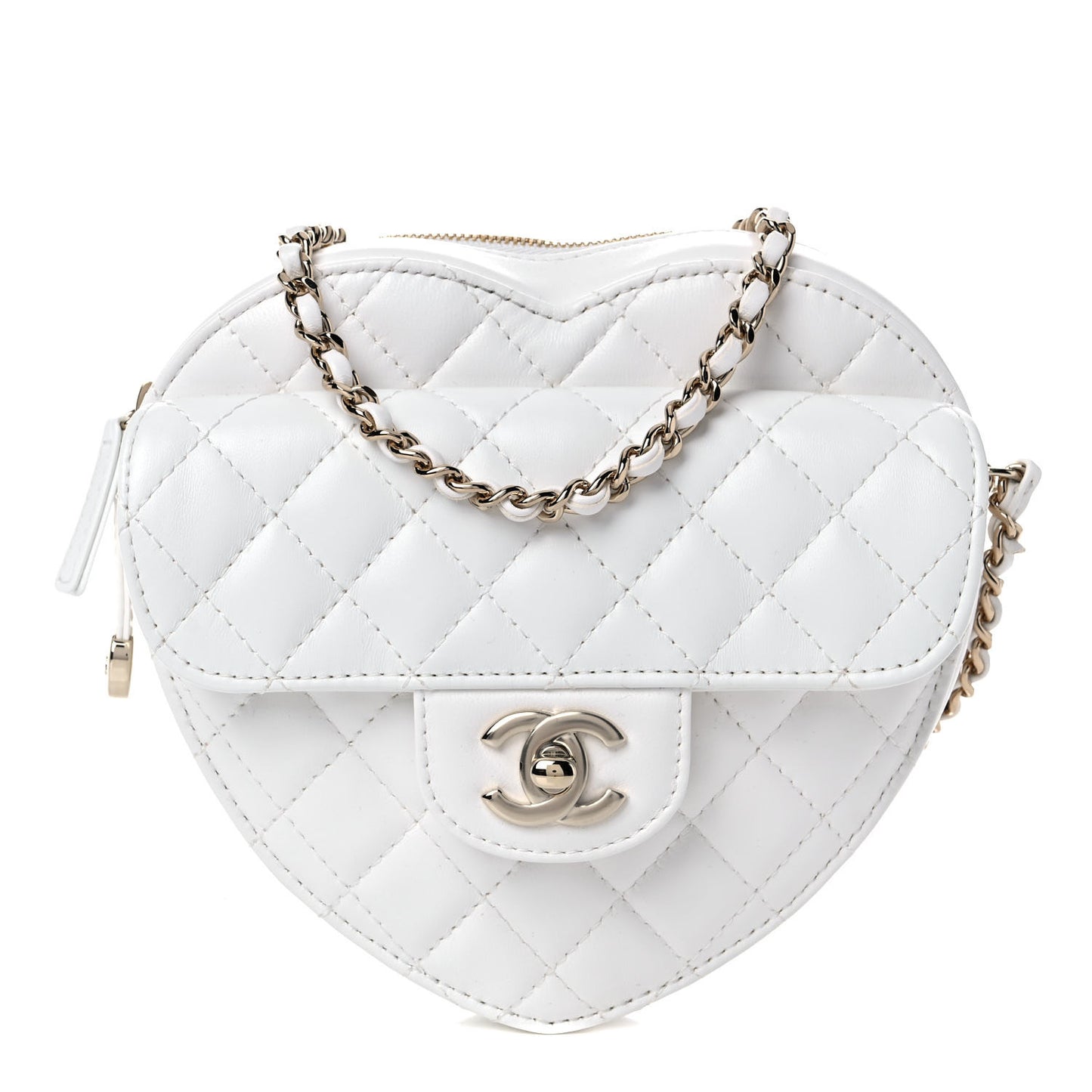 Lambskin Quilted CC In Love Heart Bag White
