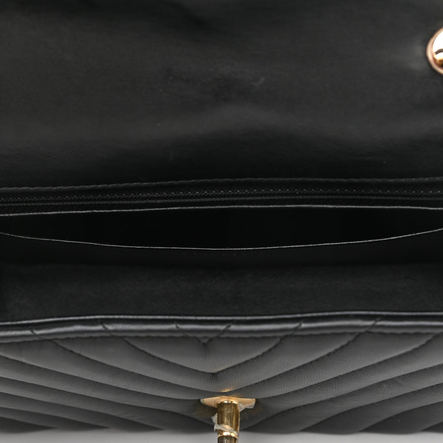 Lambskin Chevron Quilted Mini Rectangular Flap Black