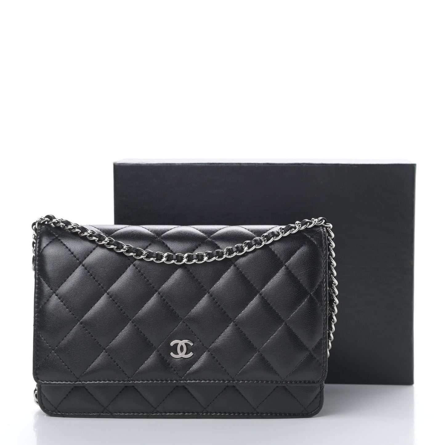 Lambskin Quilted Wallet On Chain WOC Black