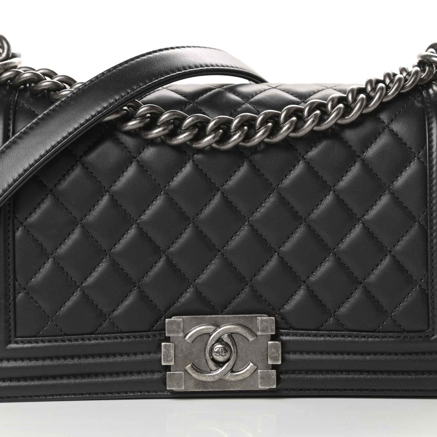 Lambskin Quilted Medium Boy Flap Black