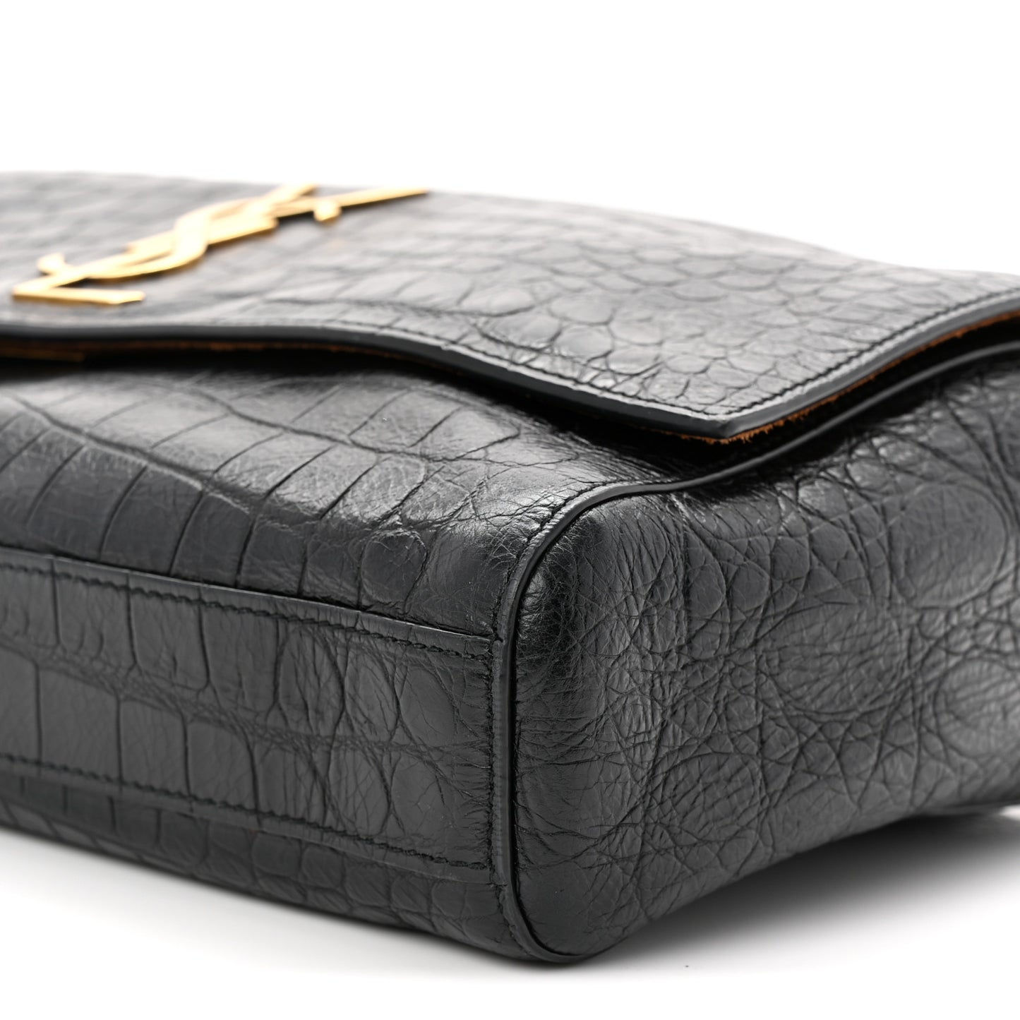 Calfskin Crocodile Embossed Suede Medium Reversible Monogram Kate Satchel Military Taupe