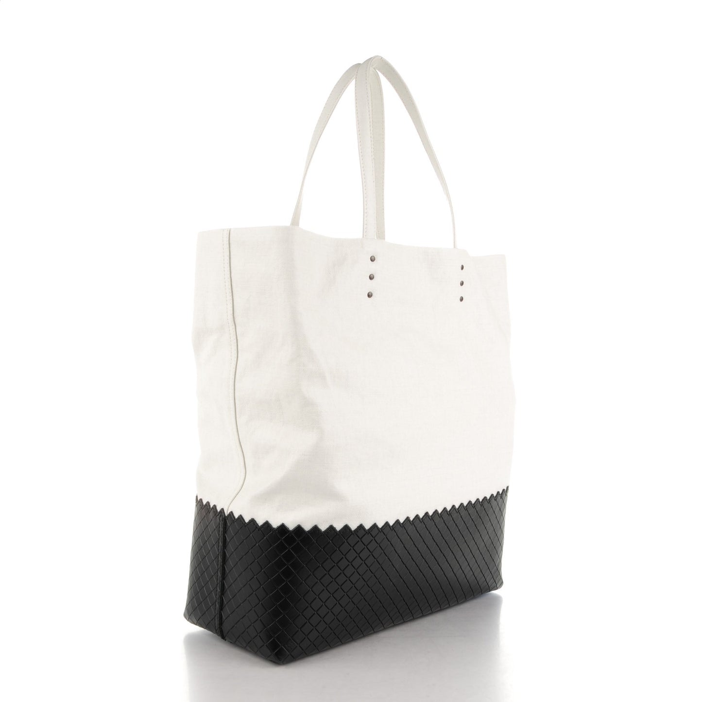 Lino Spalmato Light Calf Medium Scolpito Tote Off White Nero Black
