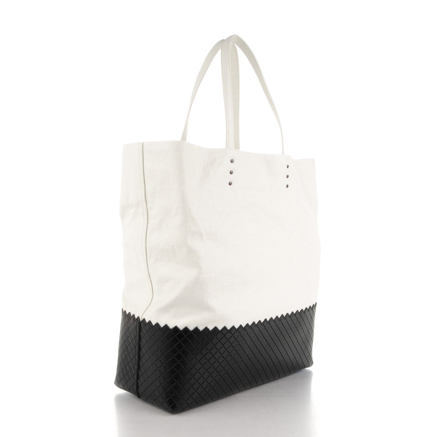 Bottega Veneta Lino Spalmato Light Calf Medium Scolpito Tote Off White Nero Black 3 of 8