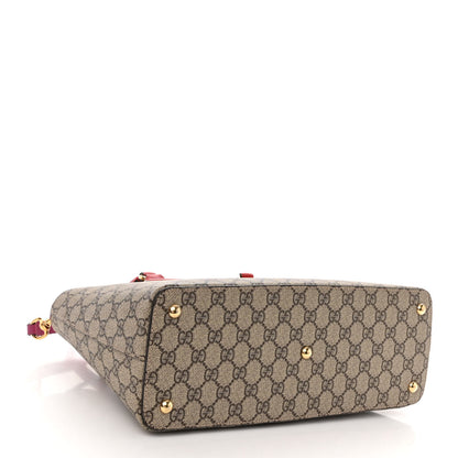 Gucci GG Supreme Monogram Moon Calfskin Small Zip Top Tote Beige Ebony Hibiscus Red New Rosette 4 of 15