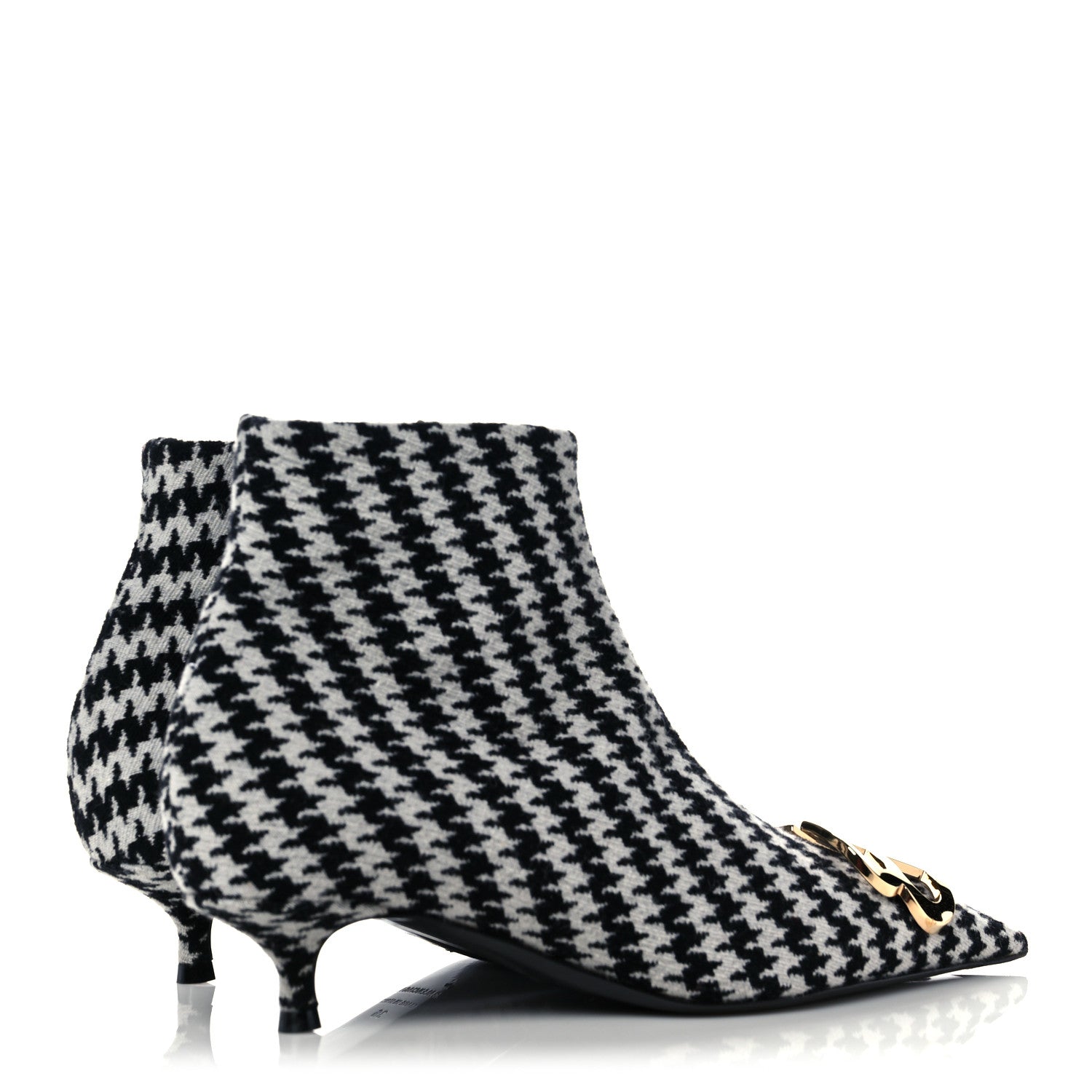 Balenciaga Wool Houndstooth BB Pointy Toe Ankle Booties 36 Black Ivory 4 of 9