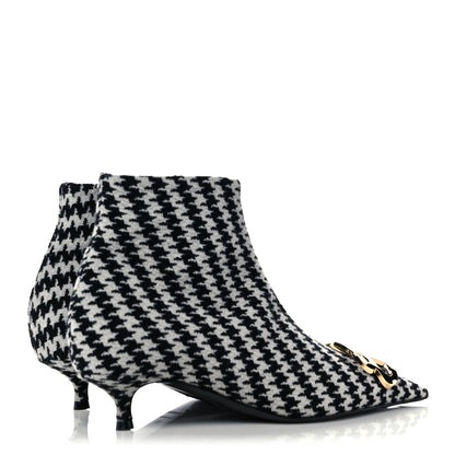 Balenciaga Wool Houndstooth BB Pointy Toe Ankle Booties 36 Black Ivory 4 of 9