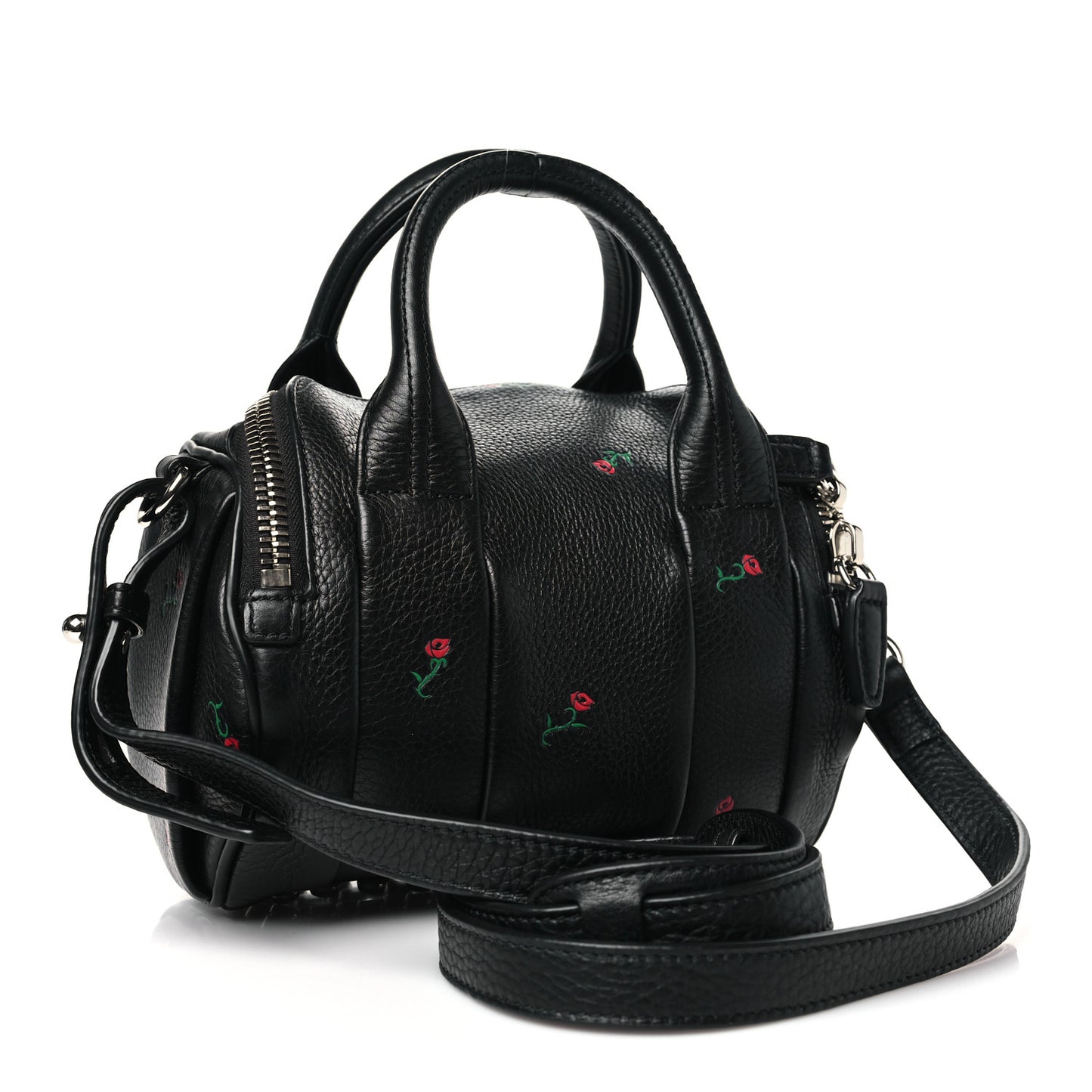 Pebbled Lambskin Rose Printed Mini Rockie Black Silver Hardware