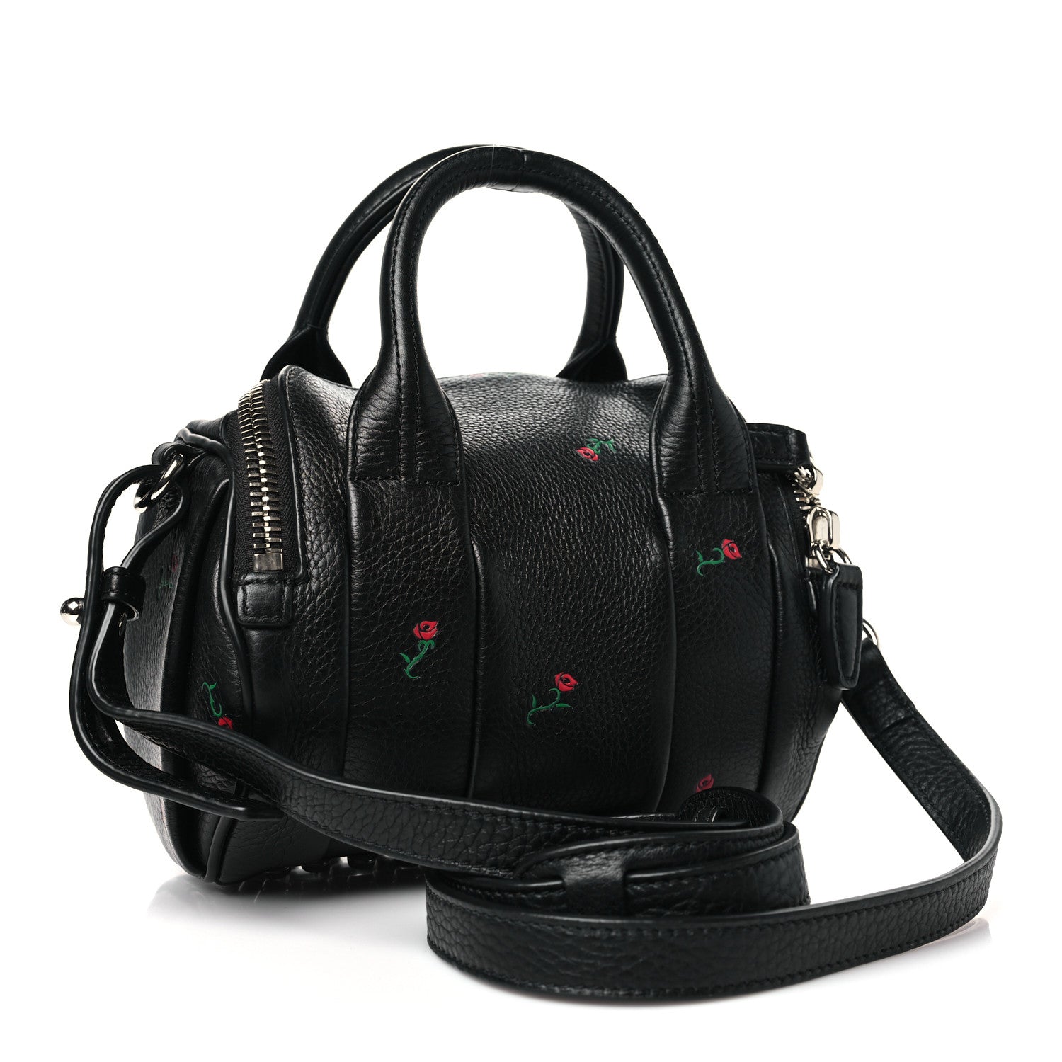 Alexander Wang Pebbled Lambskin Rose Printed Mini Rockie Black Silver Hardware 3 of 9