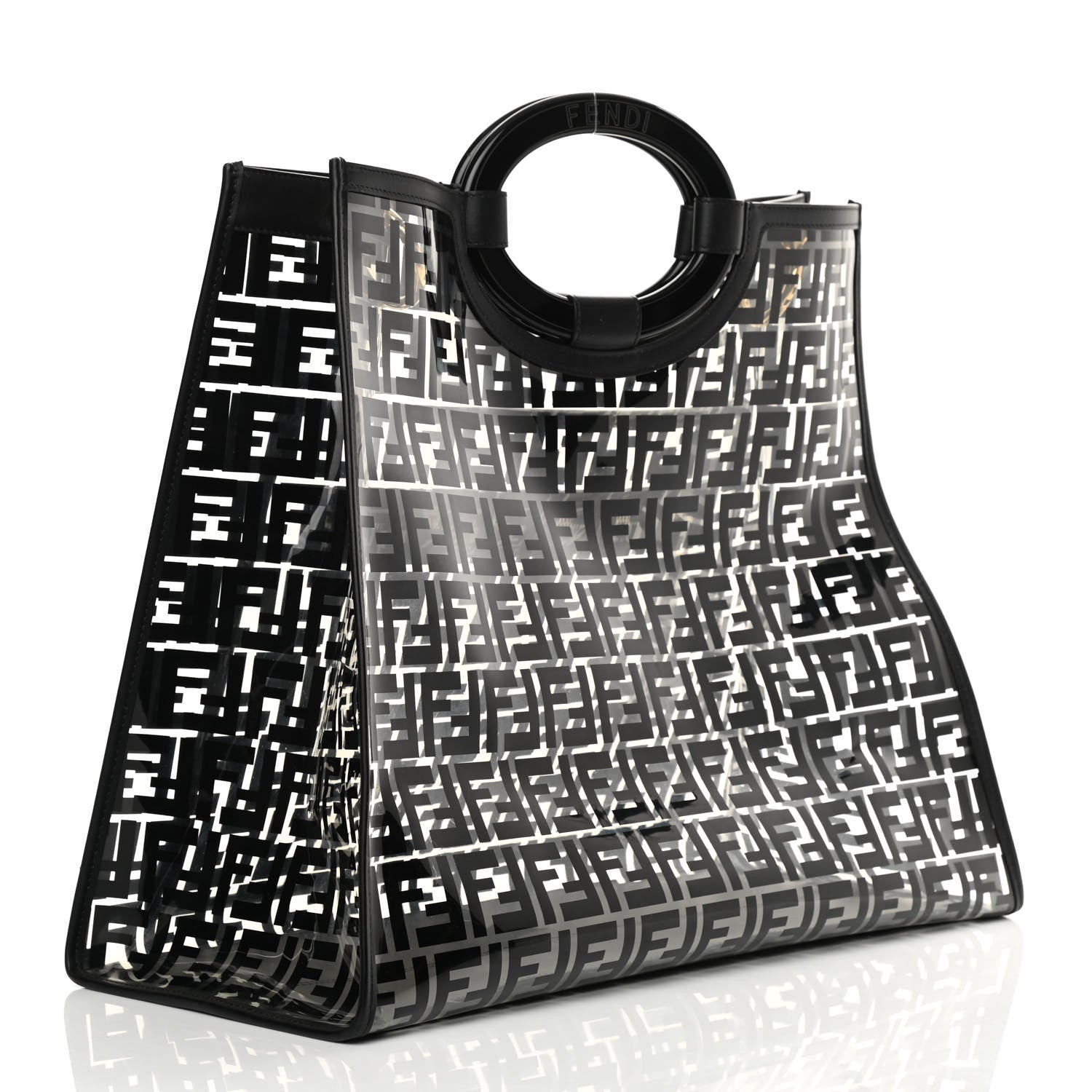 Fendi TPU FF Vitello Century Plexiglass Large Runaway Shopper Tote Black 4 of 14