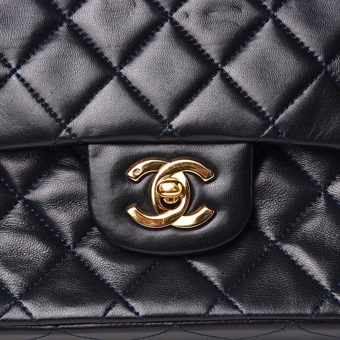 Lambskin Quilted Medium Double Flap Navy