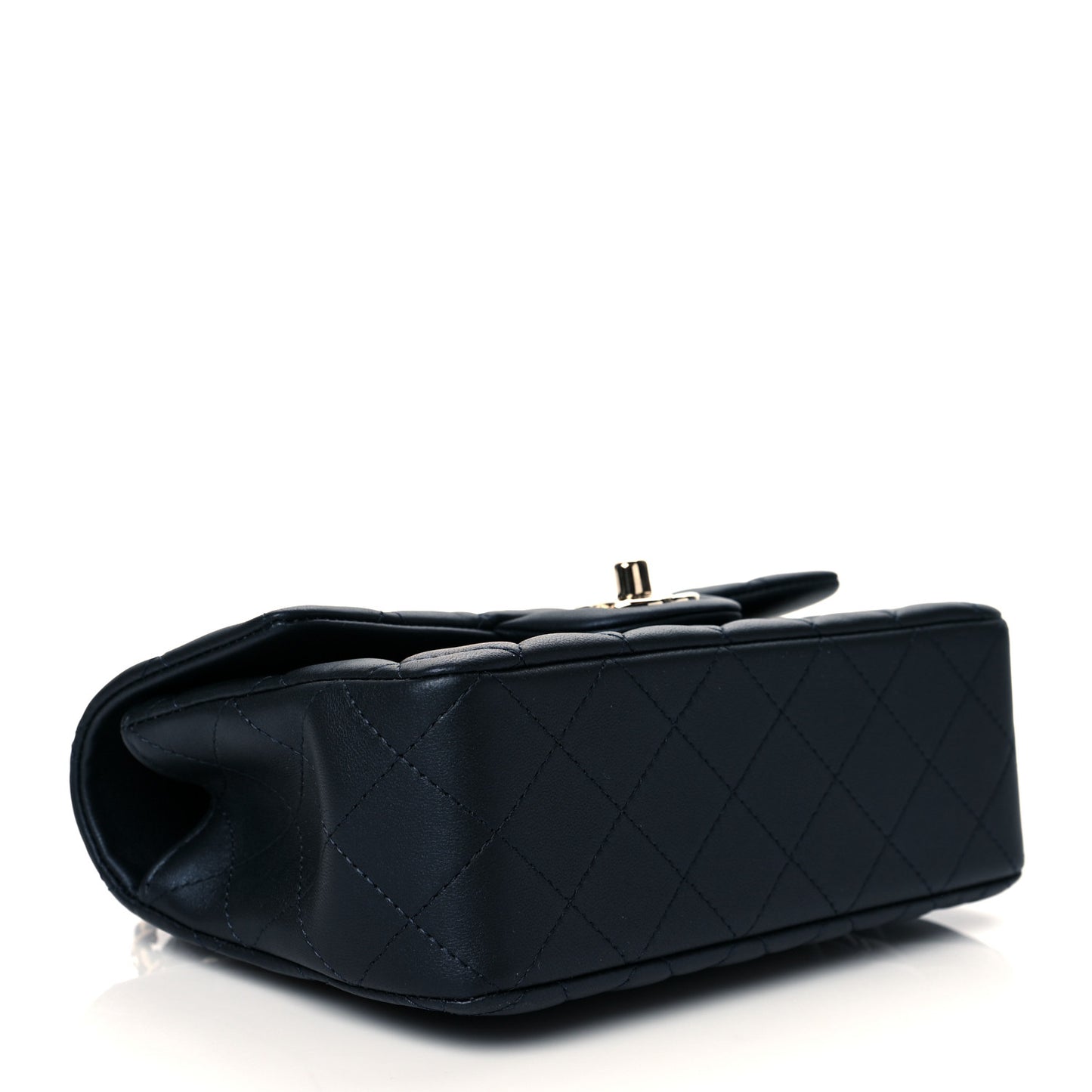 Lambskin Quilted Mini Top Handle Rectangular Flap Navy Blue
