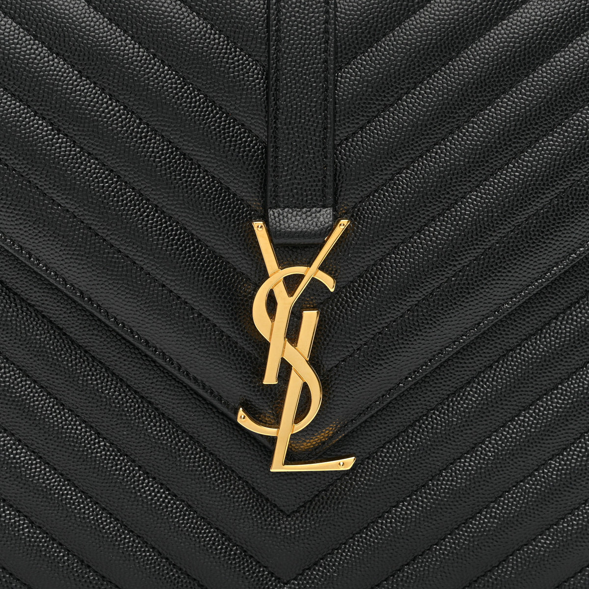 Saint Laurent Grain De Poudre Matelasse Chevron Large Monogram Satchel Black 7 of 9