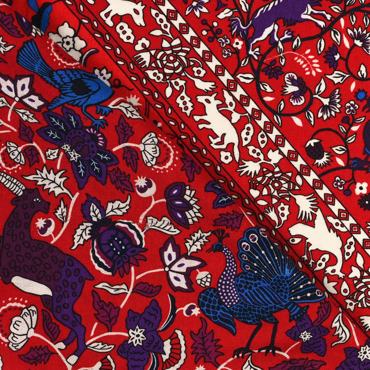 Hermes Cashmere Silk Jardins De Soie Shawl 140 Rouge Blue Violet 6 of 6