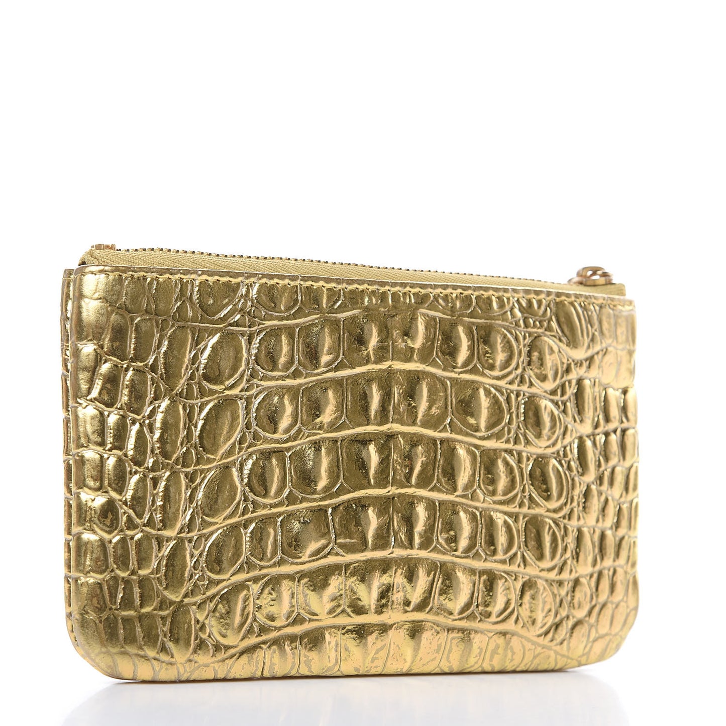 Metallic Calfskin Crocodile Embossed Cocodile Cosmetic Case Gold