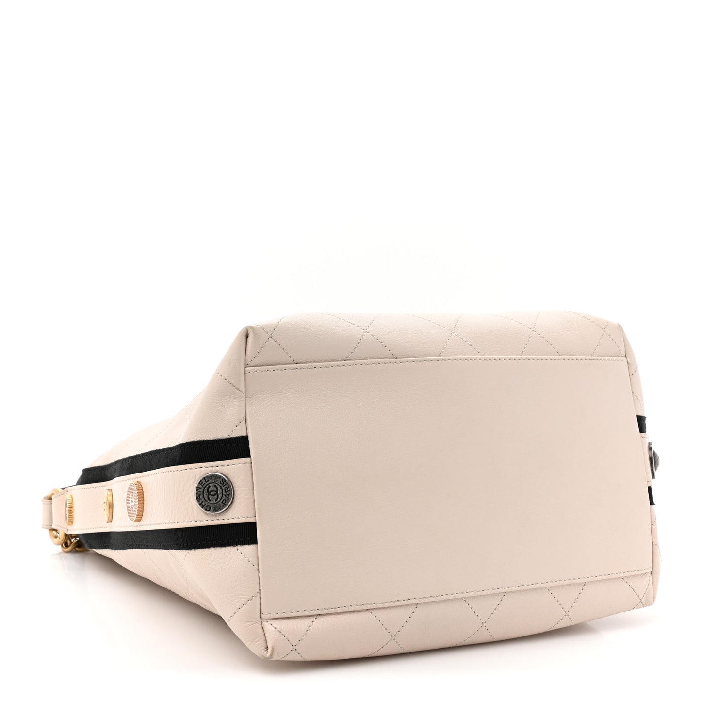 Calfskin Stitched Large Button Up Hobo Ivory Black
