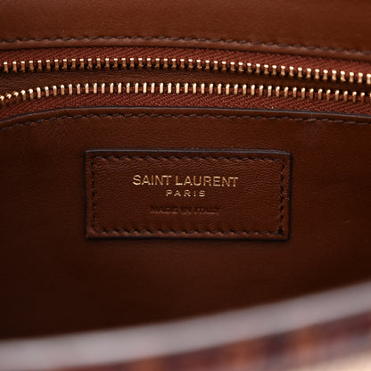 Saint Laurent Linen Canvas Crocodile Embossed Carre Satchel Natural Brown 6 of 12