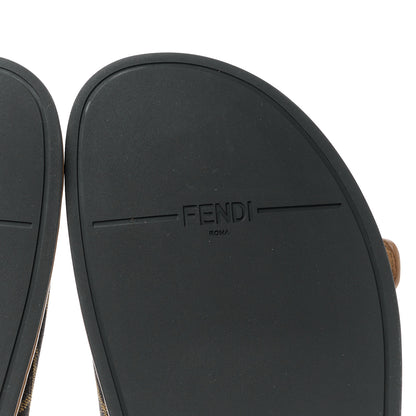 Fendi Fabric Jacquard Nappa FF Womens Fendi Feel Buckled Slide Sandals 35.5 Tobacco Black Miele Scuro 39 7 of 10