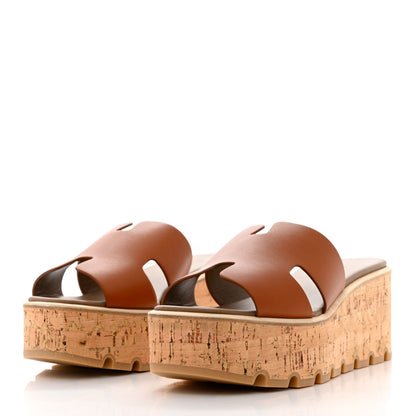 Hermes Calfskin Cork Eze 30 Sandals 39 Marron Glaise 3 of 9