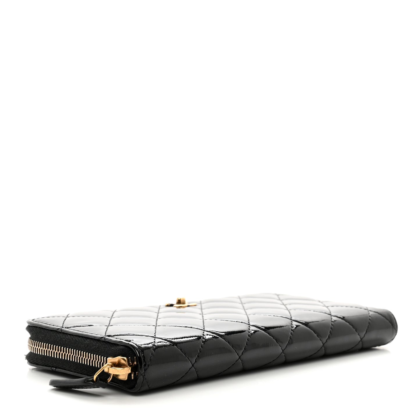 Patent Quilted Small Zip Around Wallet Black