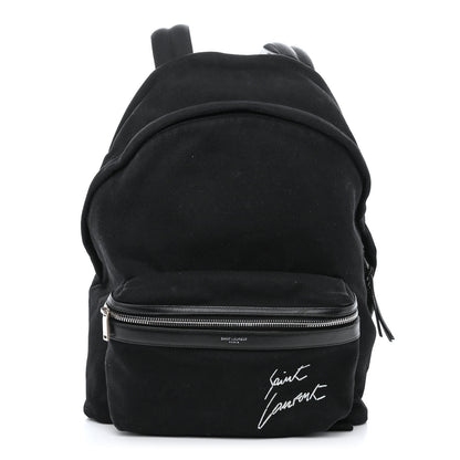 Saint Laurent Canvas Signature Embroidered City Backpack Black 1 of 11