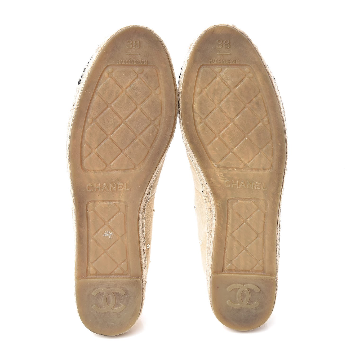 Chanel Suede Pearl CC Espadrilles 38 Beige Black 5 of 11