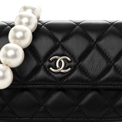 Chanel Calfskin Quilted Maxi Pearls Clutch With Chain Black 9 of 11