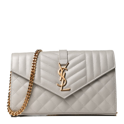 Saint Laurent Grain De Poudre Mixed Matelasse Triquilt Monogram Chain Wallet Crema Soft 1 of 12