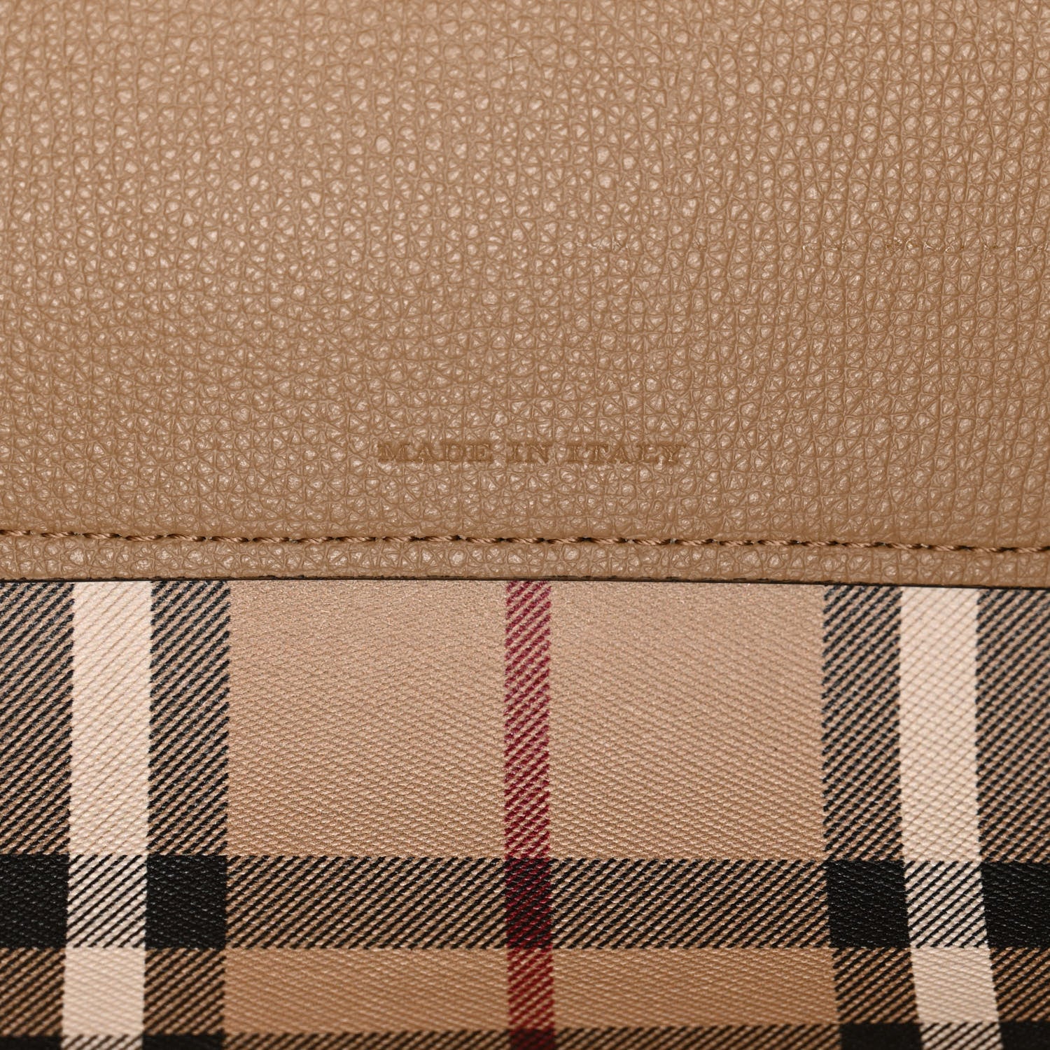 Burberry Grainy Calfskin Haymarket Check Medium Reversible Tote Camel 7 of 17