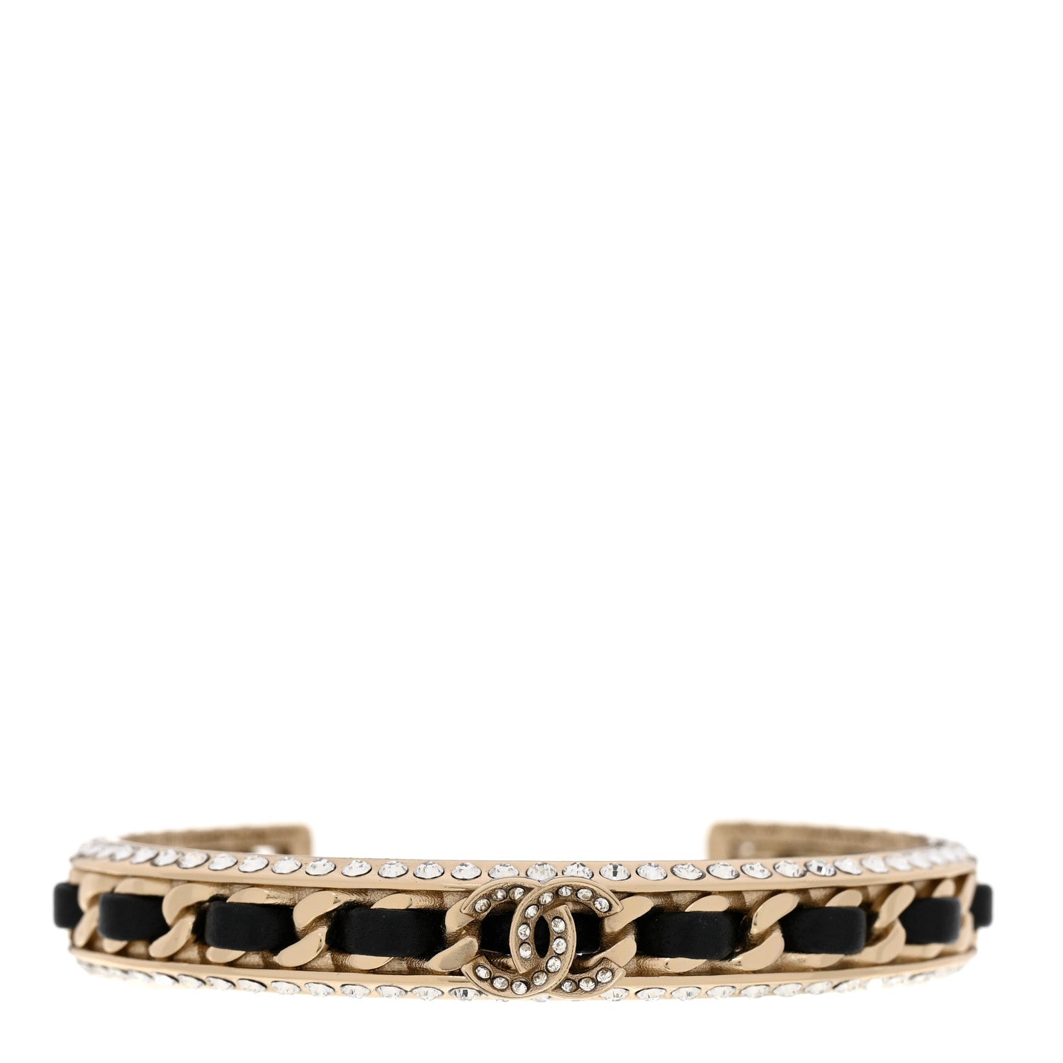 Chanel Metal Lambskin Crystal Chain CC Cuff S Black Gold 1 of 4