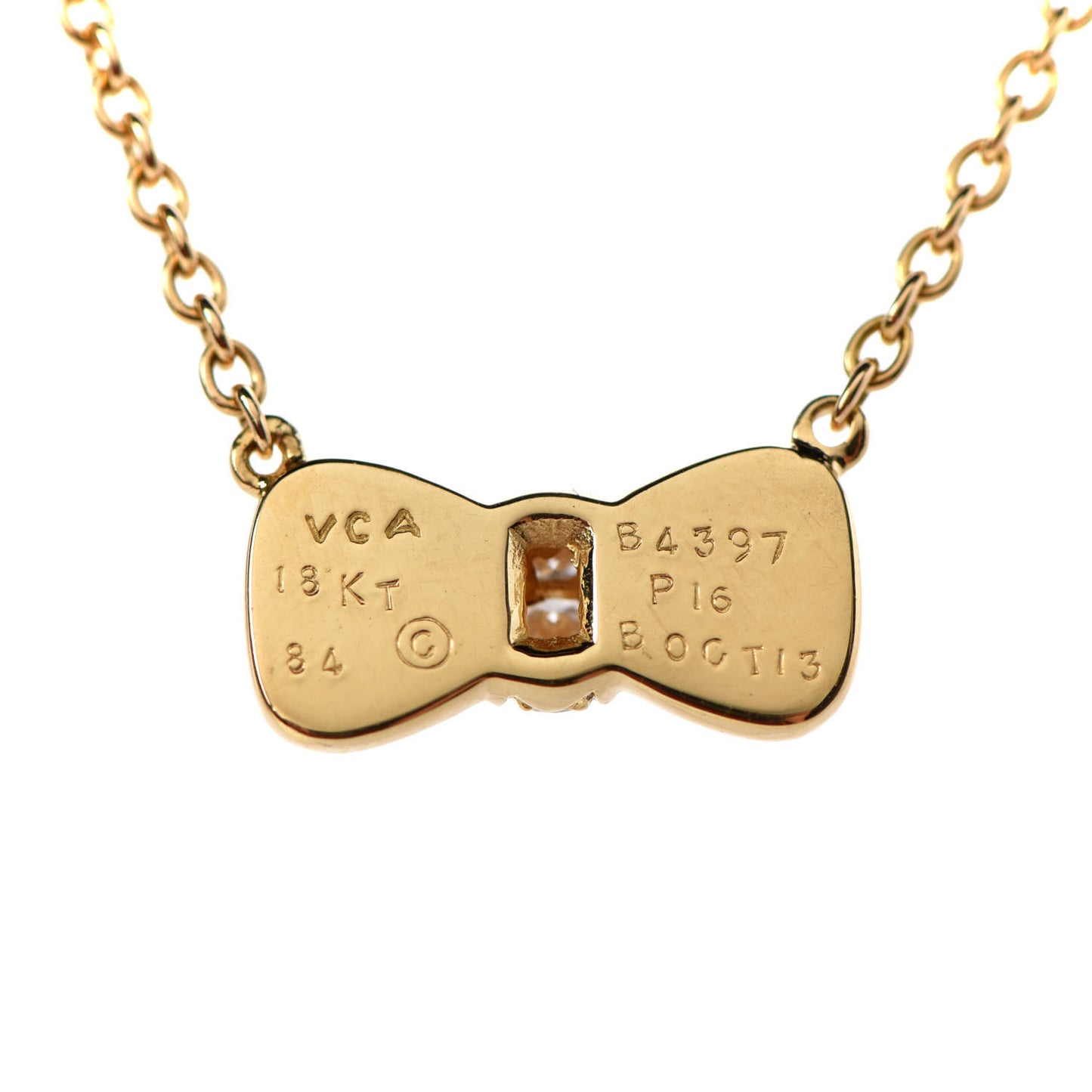 18K Yellow Gold Diamond Mother of Pearl Bow Pendant Necklace