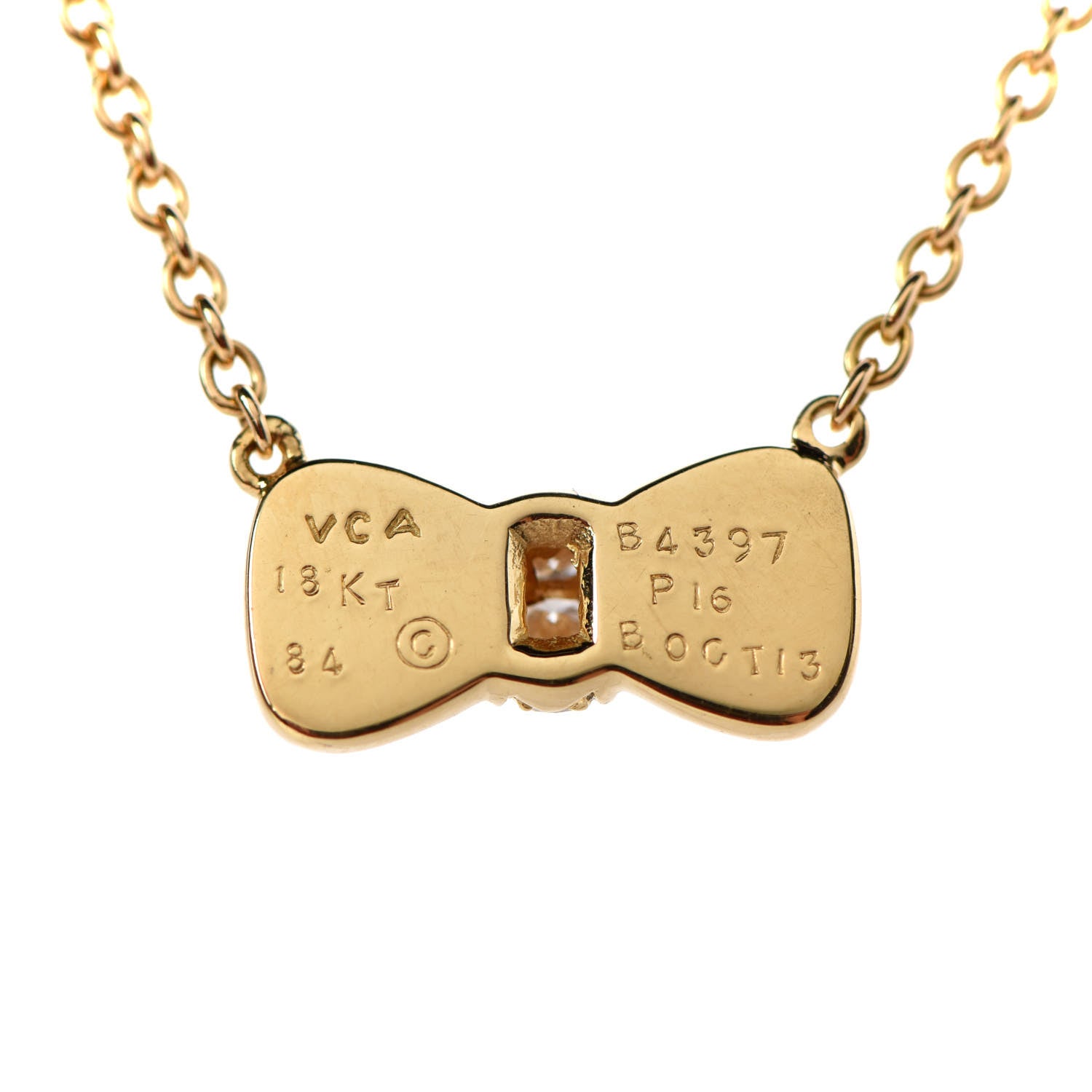 Van Cleef & Arpels 18K Yellow Gold Diamond Mother of Pearl Bow Pendant Necklace 5 of 5