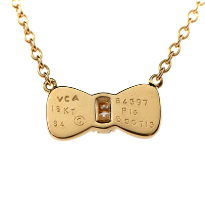 Van Cleef & Arpels 18K Yellow Gold Diamond Mother of Pearl Bow Pendant Necklace 5 of 5