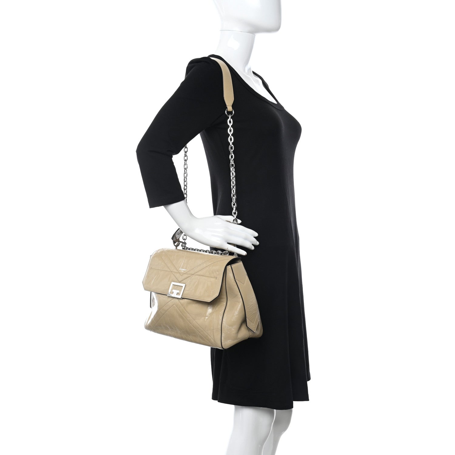 Givenchy Creased Patent Calfskin Medium ID Flap Beige 2 of 9
