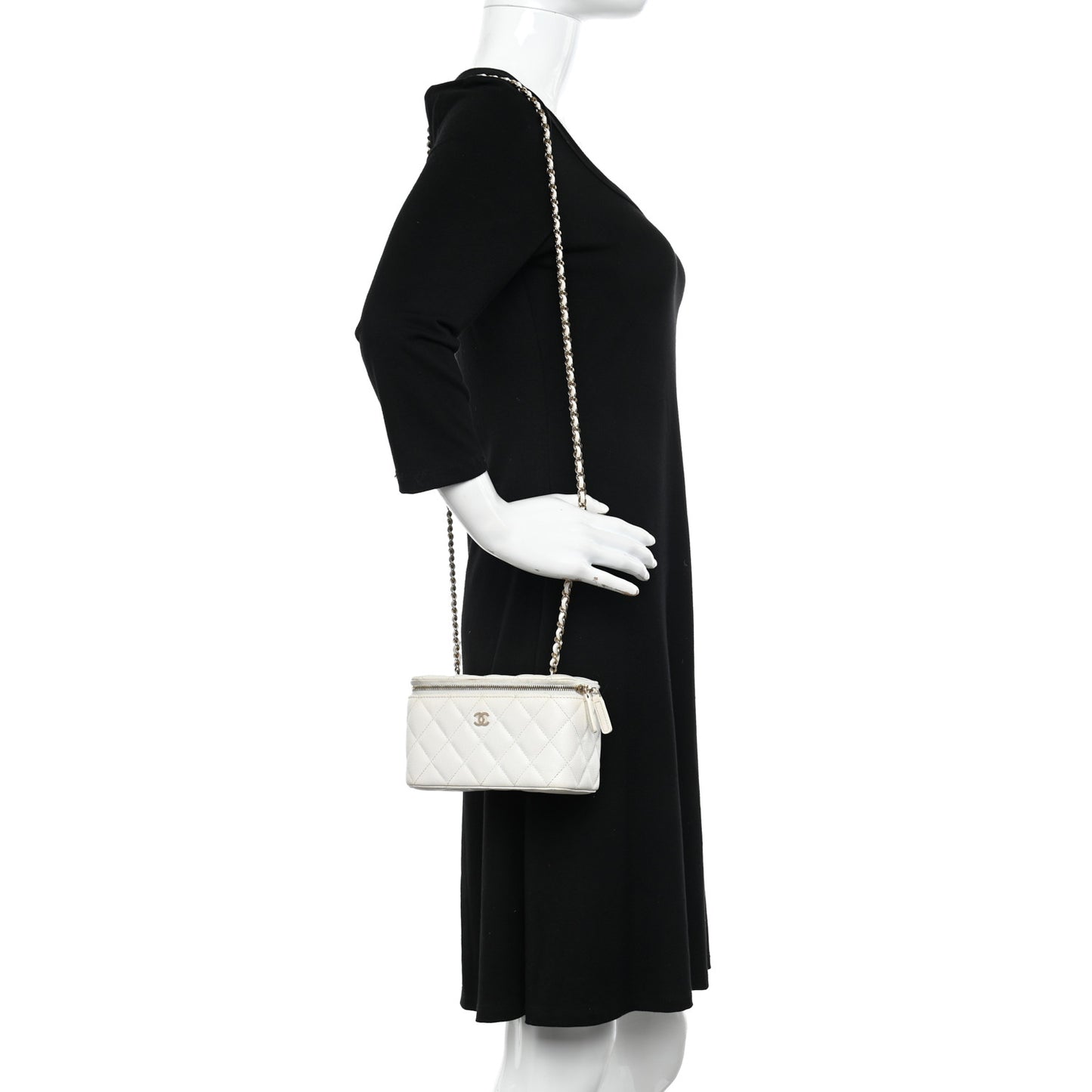 Caviar Quilted Small Vanity Case With Chain White